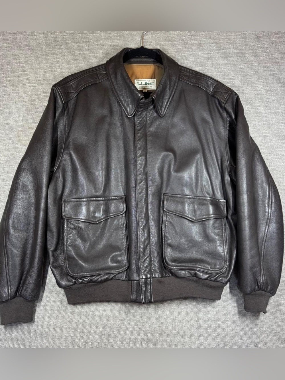 LL Bean Flying Tiger Goatskin Vintage Brown Leather Bomber Jacket - Classic